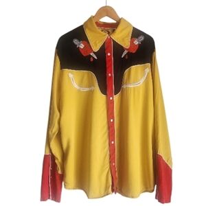 Magic Society "Bleeding Hearts" Yellow and Red Western Shirt Sz 2XL‎